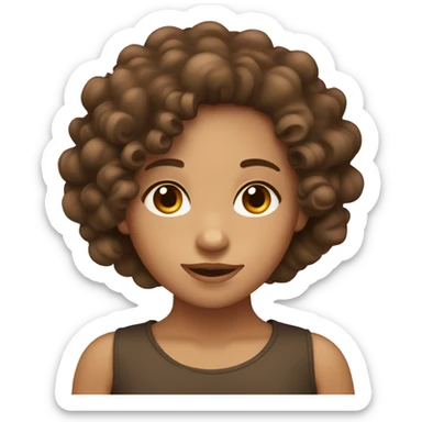 Curly head tan girl with brown eyes and dark brown curly hair sticker