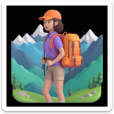 portrait of girl back packing mountains in background, close up pose sticker