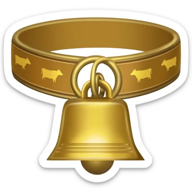 plain gold cowbell on a collar with cow pattern sticker