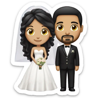 wedding couple. groom is white with black hair and goatee and black hair. Bride long hair black  sticker