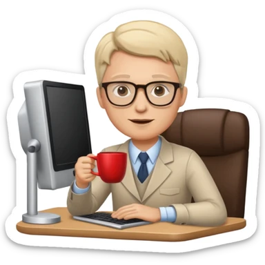 white Teacher at computer drinking coffee sticker