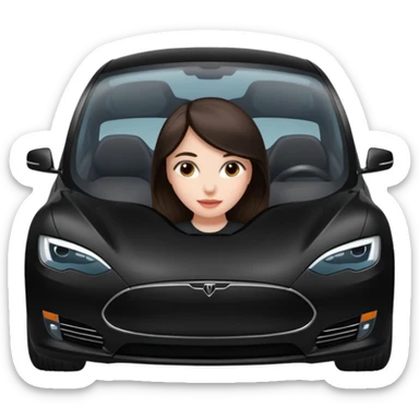 Black Tesla with brunette/auburn girl inside sticker