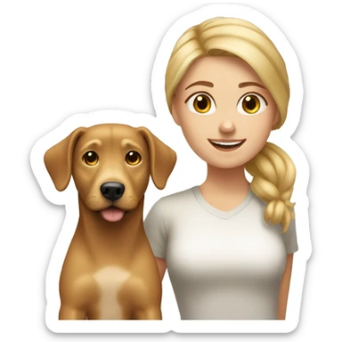 Blond girl with light brown mutt dog sticker