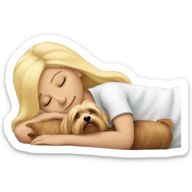 Blonde woman sleeping with her Yorkie sticker