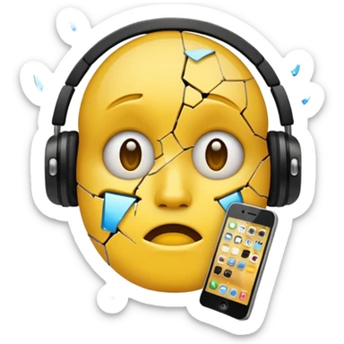 Yellow emoji circle face with broken phones sticker