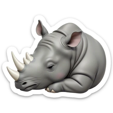 Meme-Worthy Cute Sleeping Rhinoceros Portrait Emoji, Head resting peacefully with a contented smile, showcasing a massive, robust build and a luxuriously soft slate-gray hide, accented by a gentle white horn, eyes shut in a serene, restful nap, Simplified yet hilariously adorable features, highly detailed, glowing with a soft, drowsy light, high shine, relaxed and utterly lovable, stylized with an air of playful laziness, bright and heartwarming, soft glowing outline, capturing the essence of a comically sleepy rhinoceros, so meme-worthy it feels like it could instantly become the next viral sensation of adorable slumber! sticker