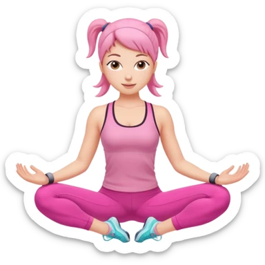 pink pilates girl, round face, simple features, pink workout clothes, energetic pose sticker