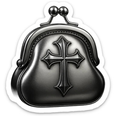 pink and black gothic coin purse, metallic shine, reflective, futuristic gothic details sticker