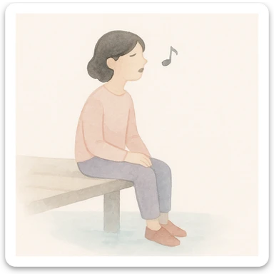 person sitting on a dock singing a song, watercolor art style sticker