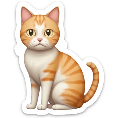 full body white, ginger and tabby cat with skinny head and fat body with an anxious face sticker
