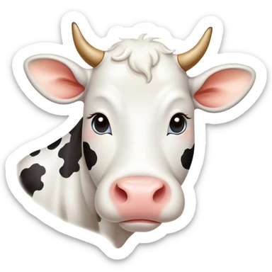 A dreamy cow with stars around it, soft eyes, and flowing milk lines sticker