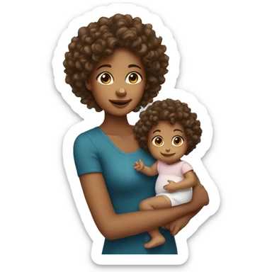 girl with curly hair holding baby  sticker