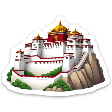 Tibetan Potala Palace Lhasa, simplified emoji style with bold outlines and bright colors, cartoon style white and red palace sticker
