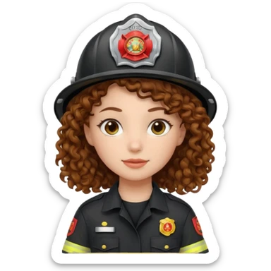 Firefighter girl curly hair with Black uniform sticker
