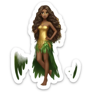 big wings, Beautiful, fairy, gold, brown, dark green, green, long hair sticker