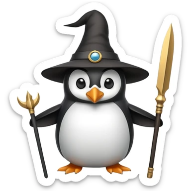 Penguin dressed as Odin with one eye, wearing a wide-brimmed hat and holding a spear sticker