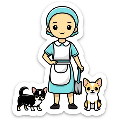 A housekeeper and a black and white chihuahua  sticker