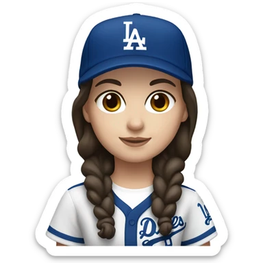 White Dodgers Girl with dark brown hair  sticker