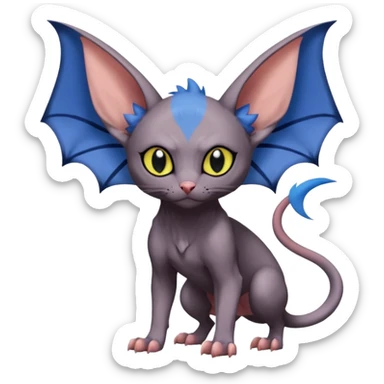 Noibat-Lykoi-Sphynx-Nargacuga-Litten-fusion-Fakemon-Pokémon-creature  sticker