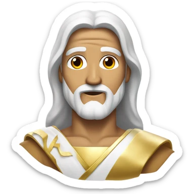 Jesus with eyes of fire and pure white hair and white beard wearing a gold sash sticker