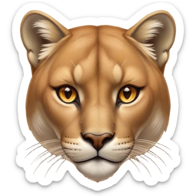 Cinematic Noble Cougar Portrait Emoji, Poised and regal, with a lithe, muscular build and a sleek, tawny Fur with subtle dark accents, deep-set soulful amber eyes, Simplified yet sharp and sophisticated features, highly detailed, glowing with a warm, dignified glow, high shine, intelligent and stealthy, stylized with an air of wild elegance, focused and attentive, soft glowing outline, capturing the essence of a watchful and confident predator, so majestic it feels as though it could silently pounce out of the screen with effortless authority! sticker