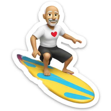 Old bald man surfing in Hawaii with hearts above him sticker