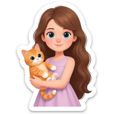 british Baby cat orange with girl long brown hair sticker