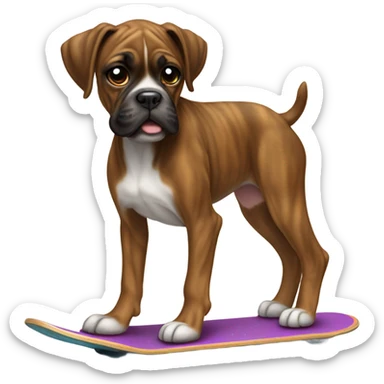 Brindle boxer puppy riding a skateboard sticker