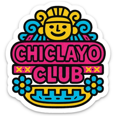 logo for 'Chiclayo Club' using Peruvian colors palette, incorporating traditional patterns or motifs like Andean textiles to symbolize unity and joy, warm inviting integration of text 'Chiclayo Club' sticker