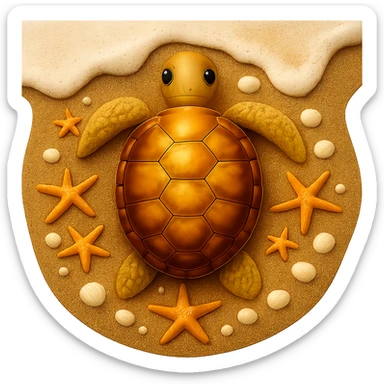 Add a gentle wave edge to the wet sand in a top-down view, styled like apple emojis, with a transparent background if present. sticker