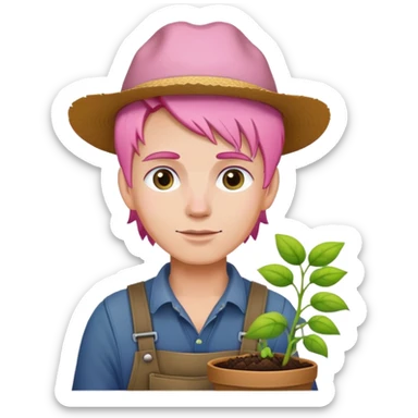 Farmer with pink hair planting seeds sticker