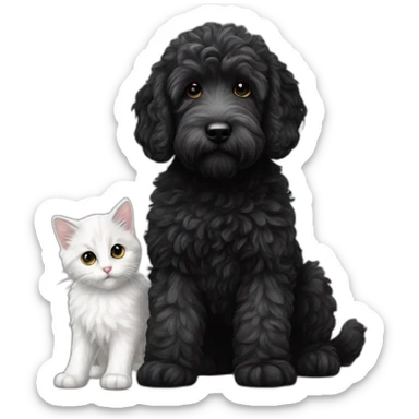 All Black adult labradoodle and a white grey kitten sticker