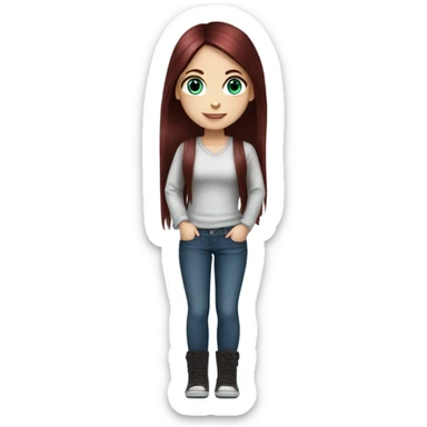 Beautiful girl, dark red hair, straight hair，long hair, blue eyes sticker