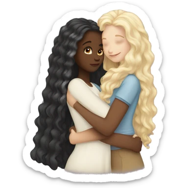 black girl with long curly hair hugging white girl with long brown hair sticker