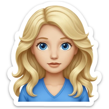 White female with long blonde wavy hair and blue eyes sticker