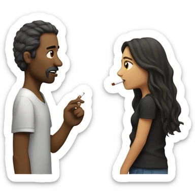 half white half mexican girl with long hair smoking a cigarette with a white homeless man as they chat sticker