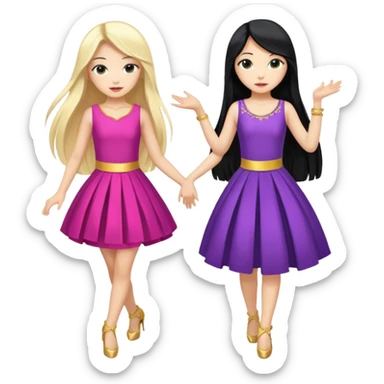 aisan girl with long black and white girl with blonde hair together going to dance at the club sticker