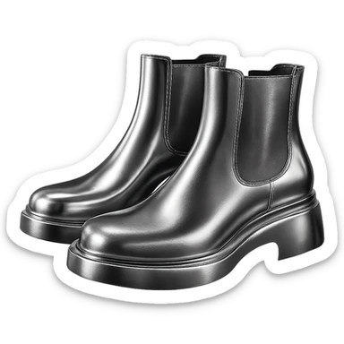 Bottega Veneta boots in 3D chrome style, shiny metallic finish, modern design, simple background sticker