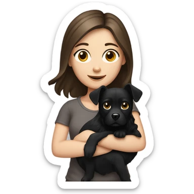 Brunette white girl holding black dog sticker