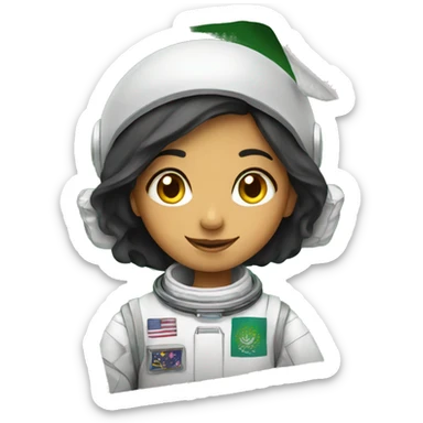 Saudi girl astronaut holding paper sticker