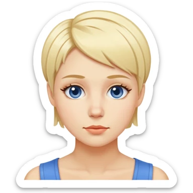 Mujer rubia, con mechones azules, como de piel blanca cabello muy corto y sonrojada  sticker