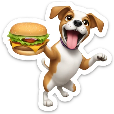 Dog dancing while eating a burger  sticker