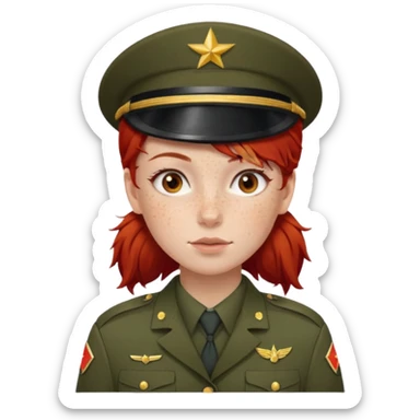 girl in army uniform with red hair emoji sticker