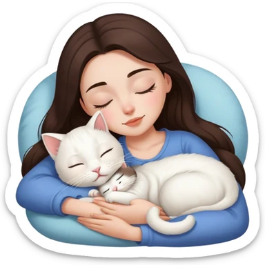 White kitty sleeping on brunette white girl's lap sticker