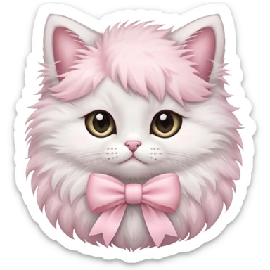 Fluffy kitten with a pale pink bow sticker
