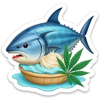 bluefin tuna in a gelato with cannabis leaf sticker
