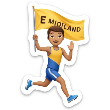 happy runner waving a flag that says 'emojiland' sticker