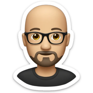 Almost bald head, beard, glasses with black frames and transparent glasses sticker