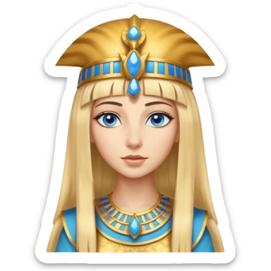 Cleopatra vestita da faraone con il cappello da faraone ma con gli occhi azzurri e i capelli lunghi biondi non troppo chiari con il cappello da faraone dorato senza frangia capelli medio lunghi   sticker