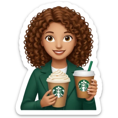 Girl, brown curly hair and brown eyes, Starbucks sticker